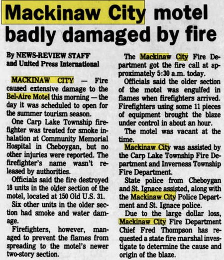 Bel-Aire Motel (Great Lakes Inn, Bel Aire Motel) - June 8 1990 Fire